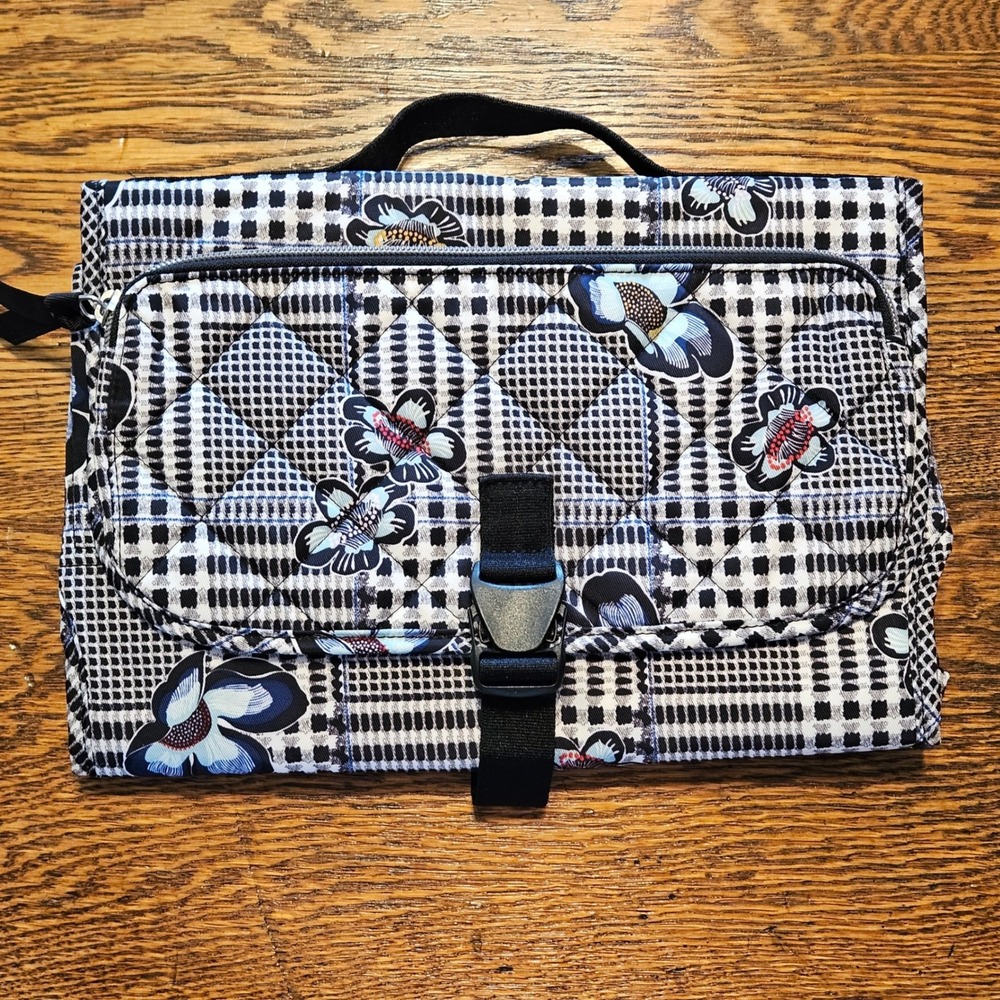 Vera Bradley Diaper Change Pad Plaid Floral Quilted Toiletry Bag Black Blue